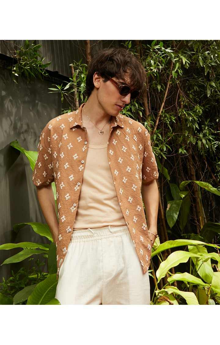 Men's Brown Printed Oversized Shirts