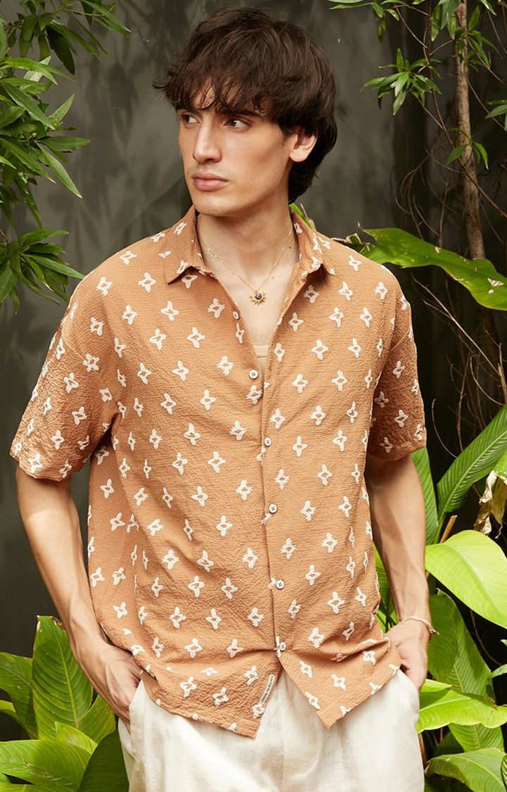 Men's Brown Printed Oversized Shirts