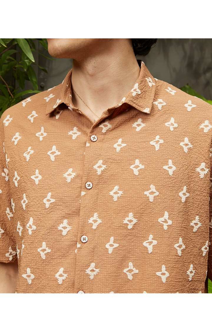 Men's Brown Printed Oversized Shirts