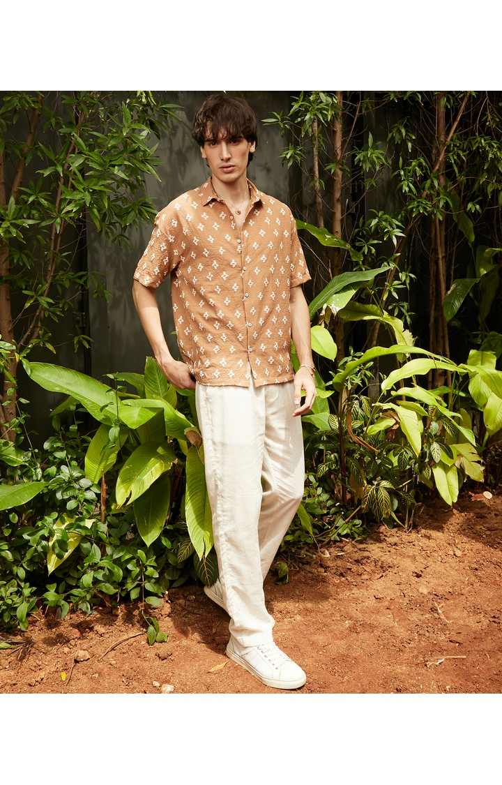 Men's Brown Printed Oversized Shirts