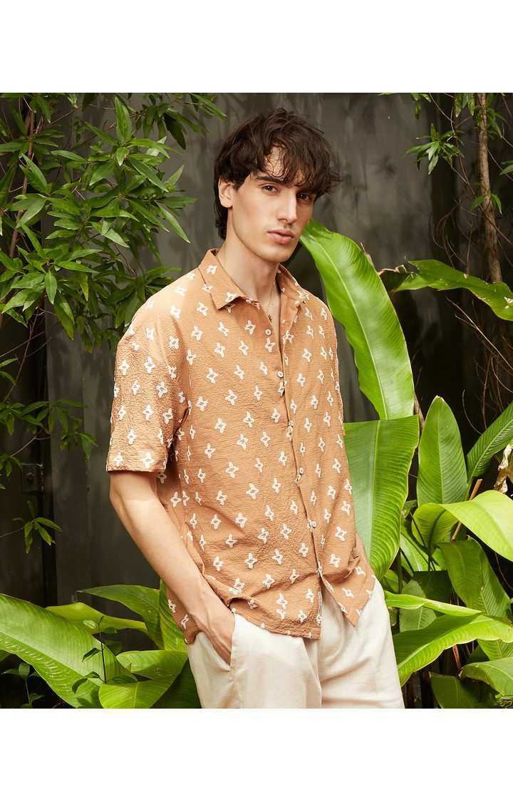 Men's Brown Printed Oversized Shirts