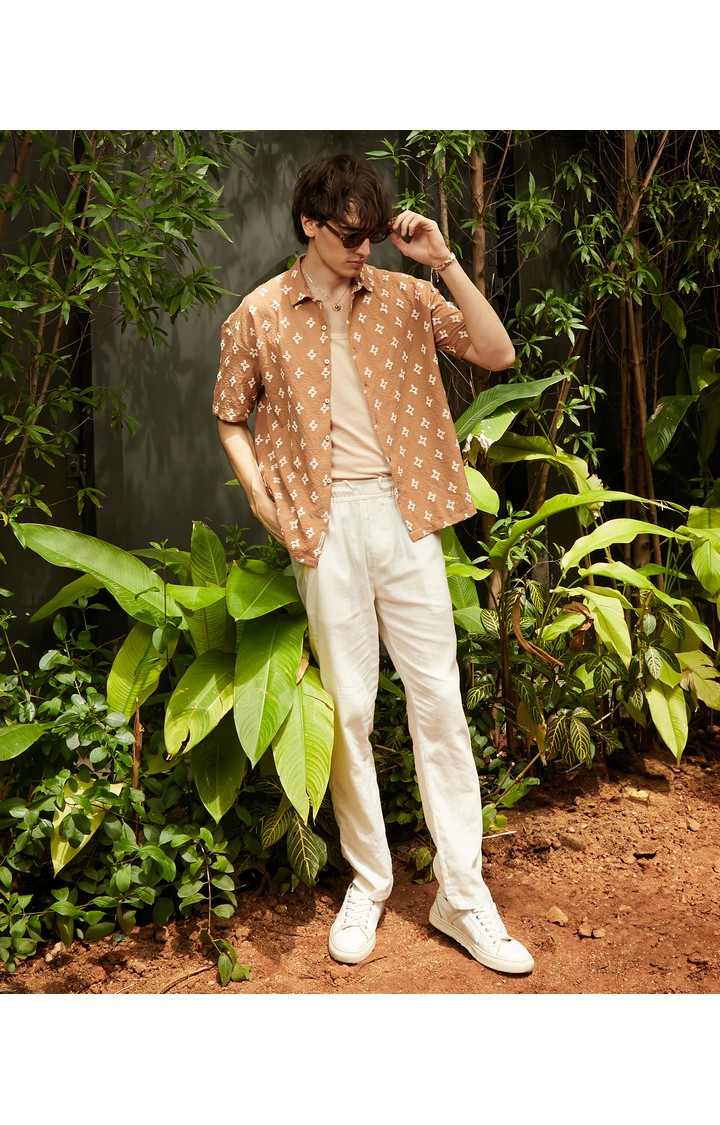 Men's Brown Printed Oversized Shirts