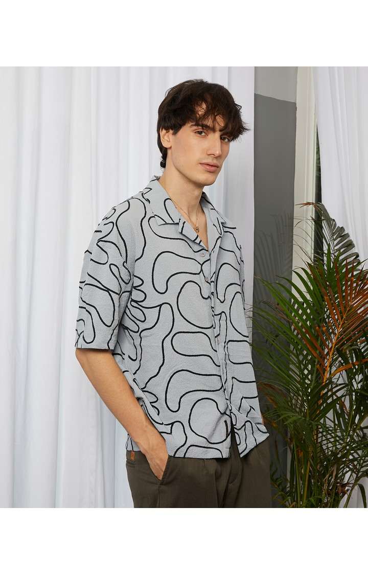 Men's Grey Printed Oversized Shirts