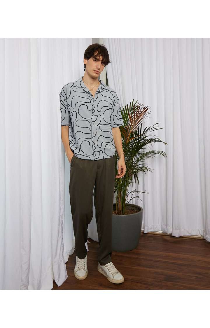 Men's Grey Printed Oversized Shirts