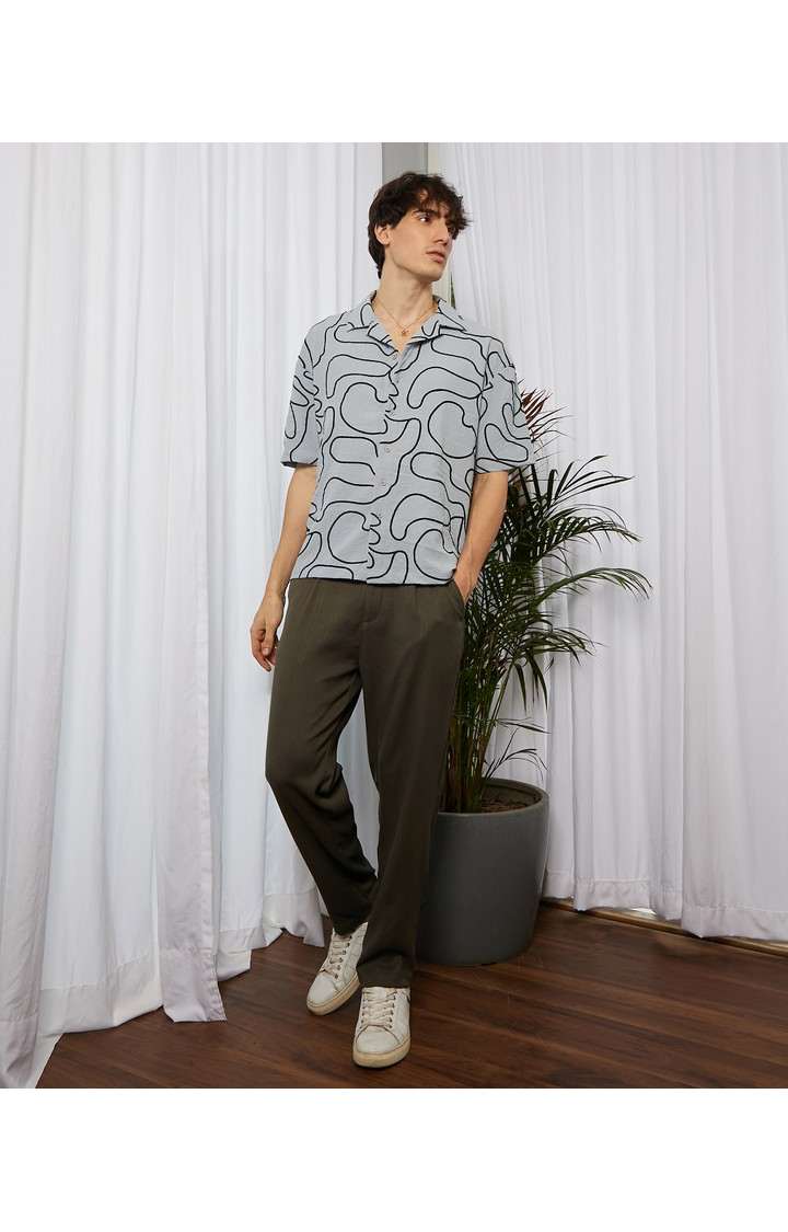 Men's Grey Printed Oversized Shirts