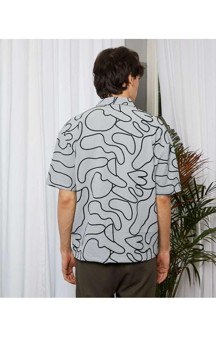 Men's Grey Printed Oversized Shirts