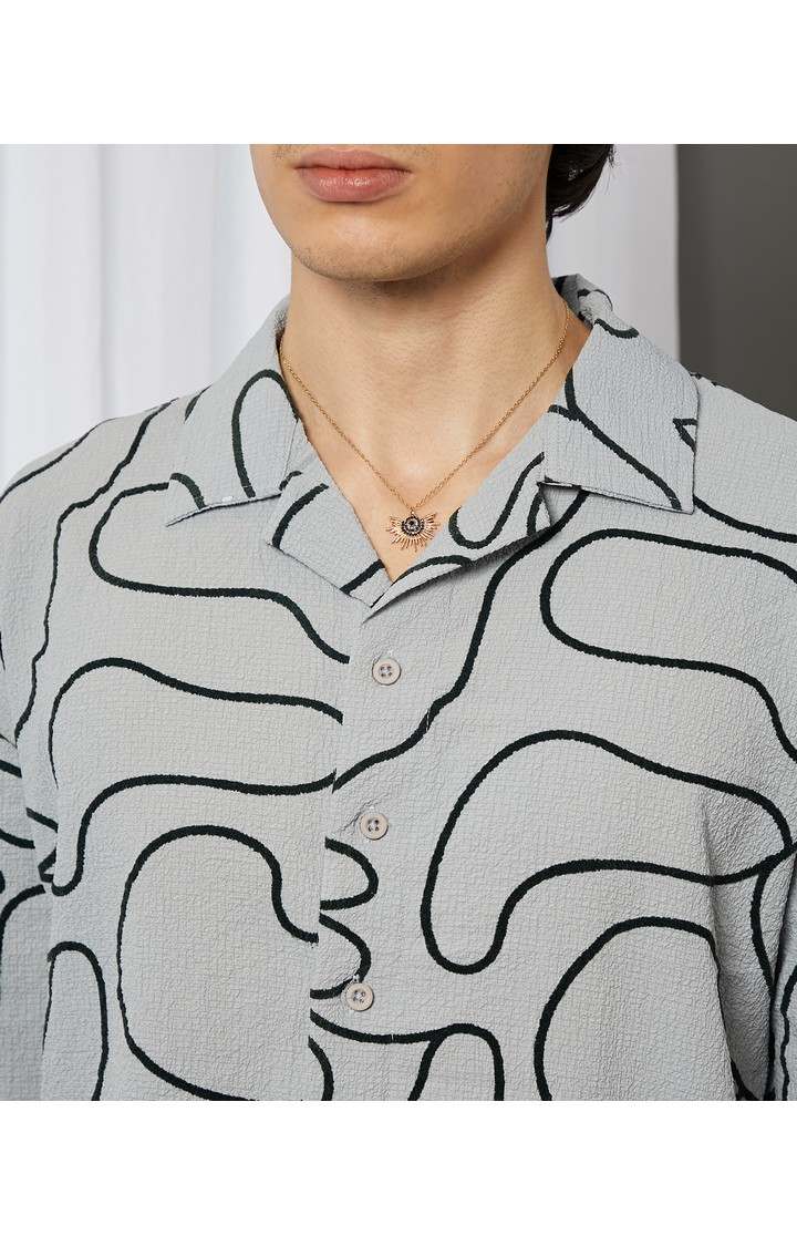 Men's Grey Printed Oversized Shirts