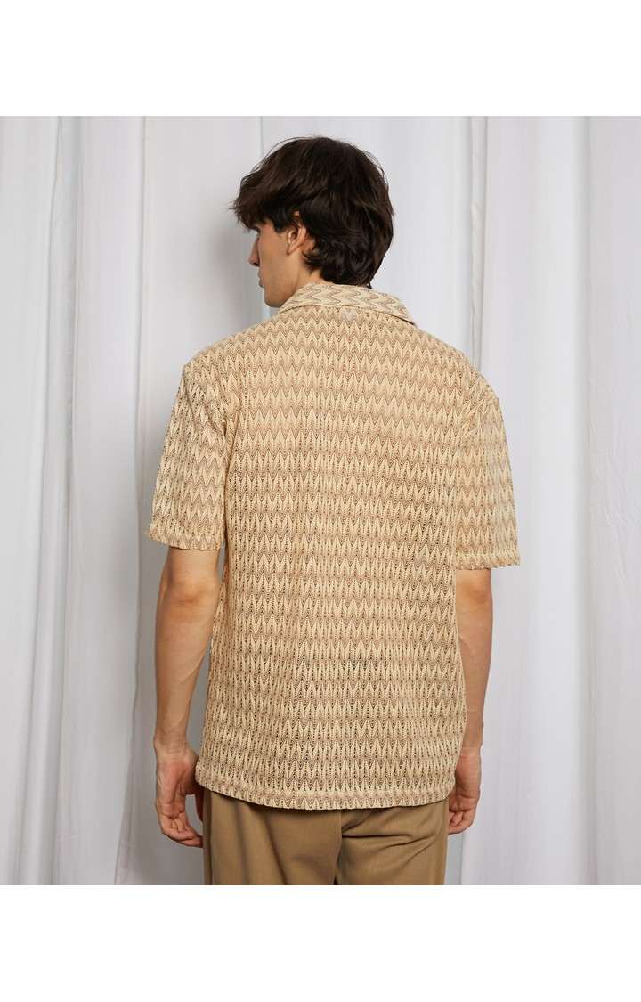 Men's Beige Textured Oversized Shirts