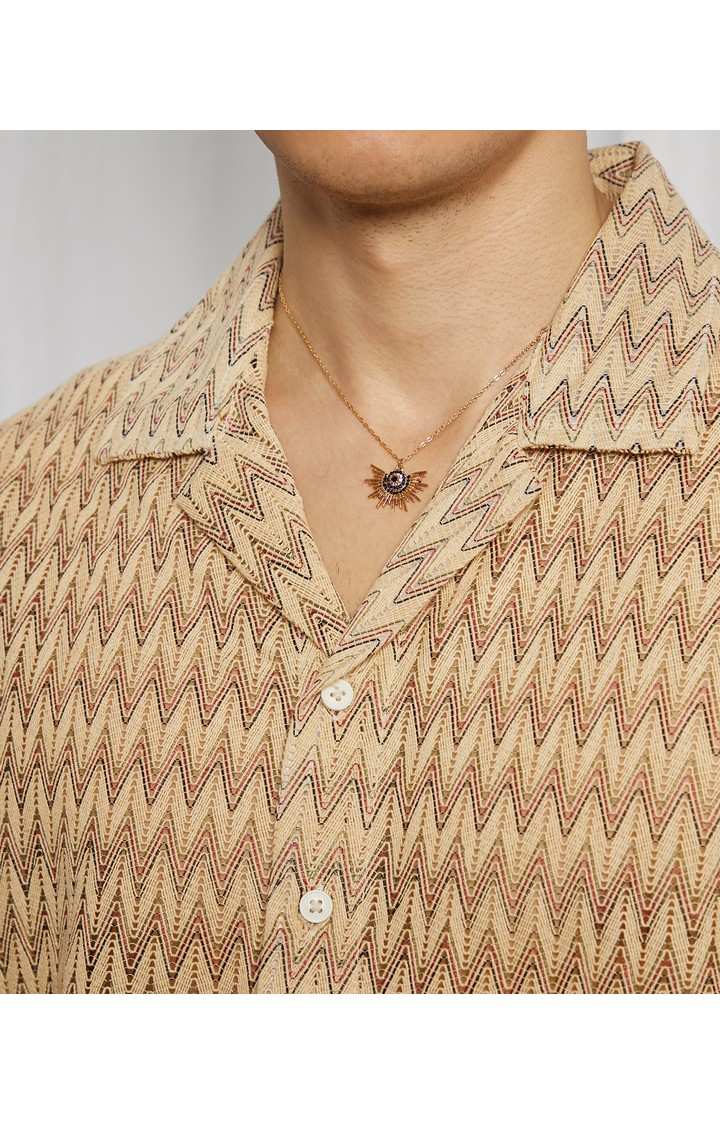 Men's Beige Textured Oversized Shirts