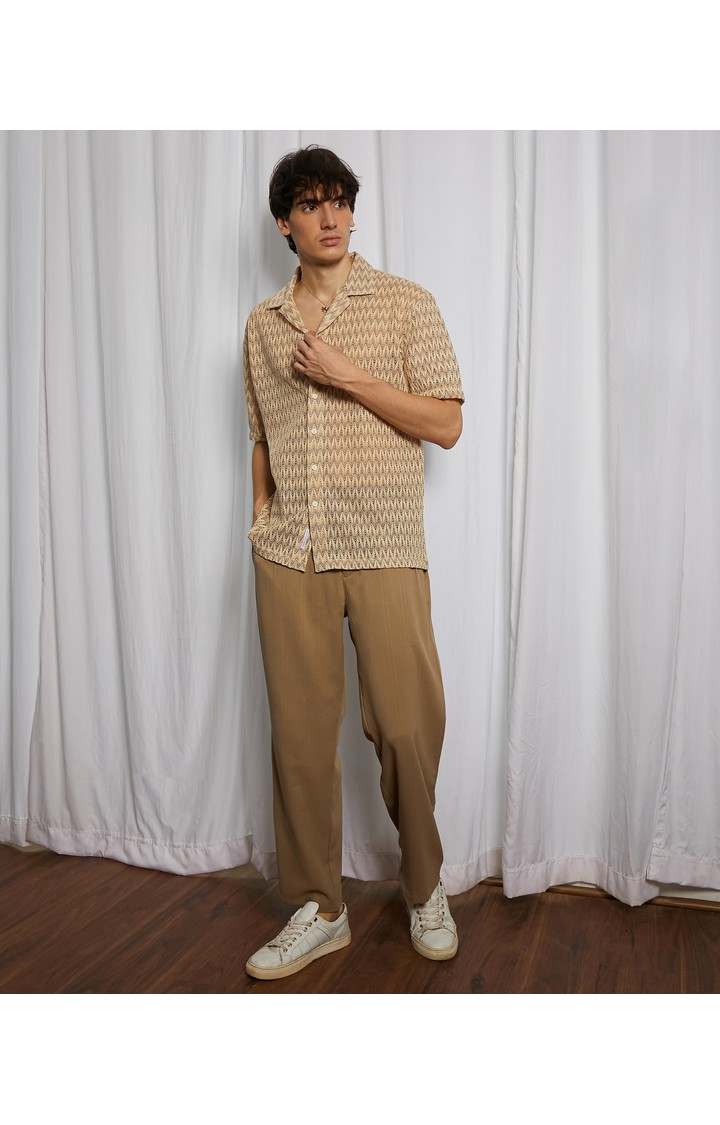 Men's Beige Textured Oversized Shirts