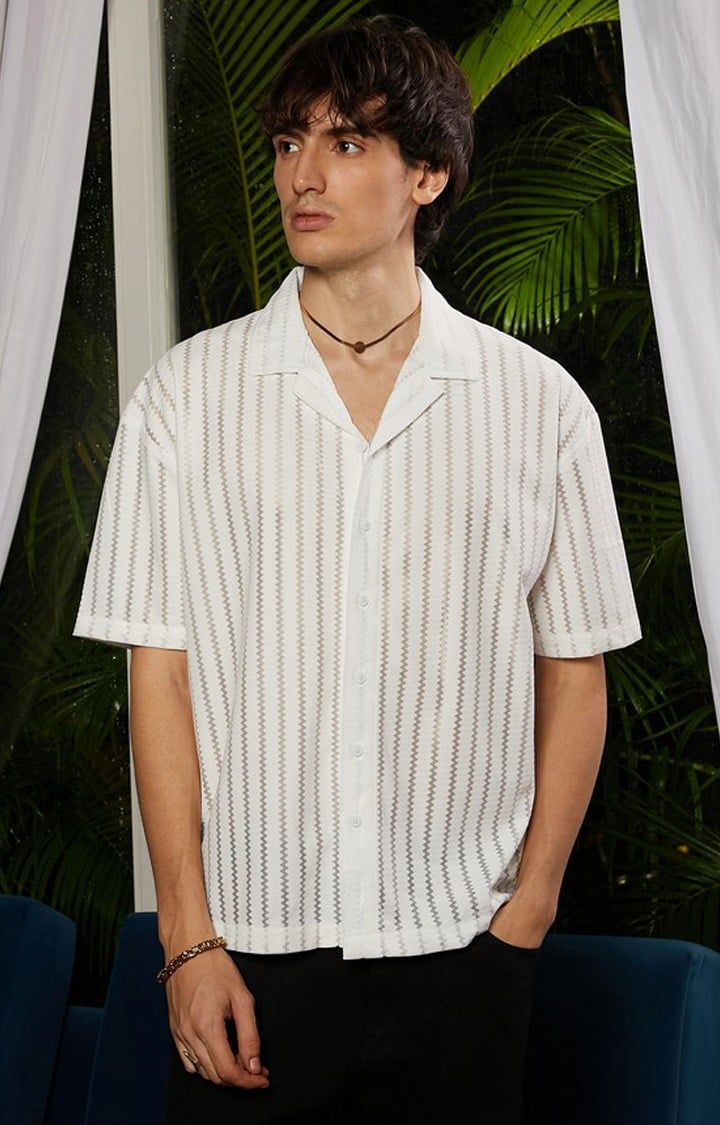 Men's White Solid Oversized Shirts