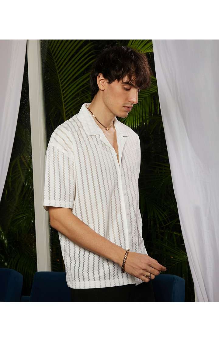 Men's White Solid Oversized Shirts