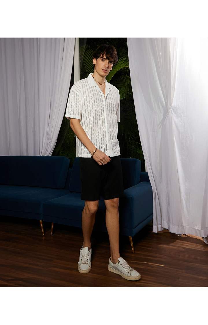 Men's White Solid Oversized Shirts