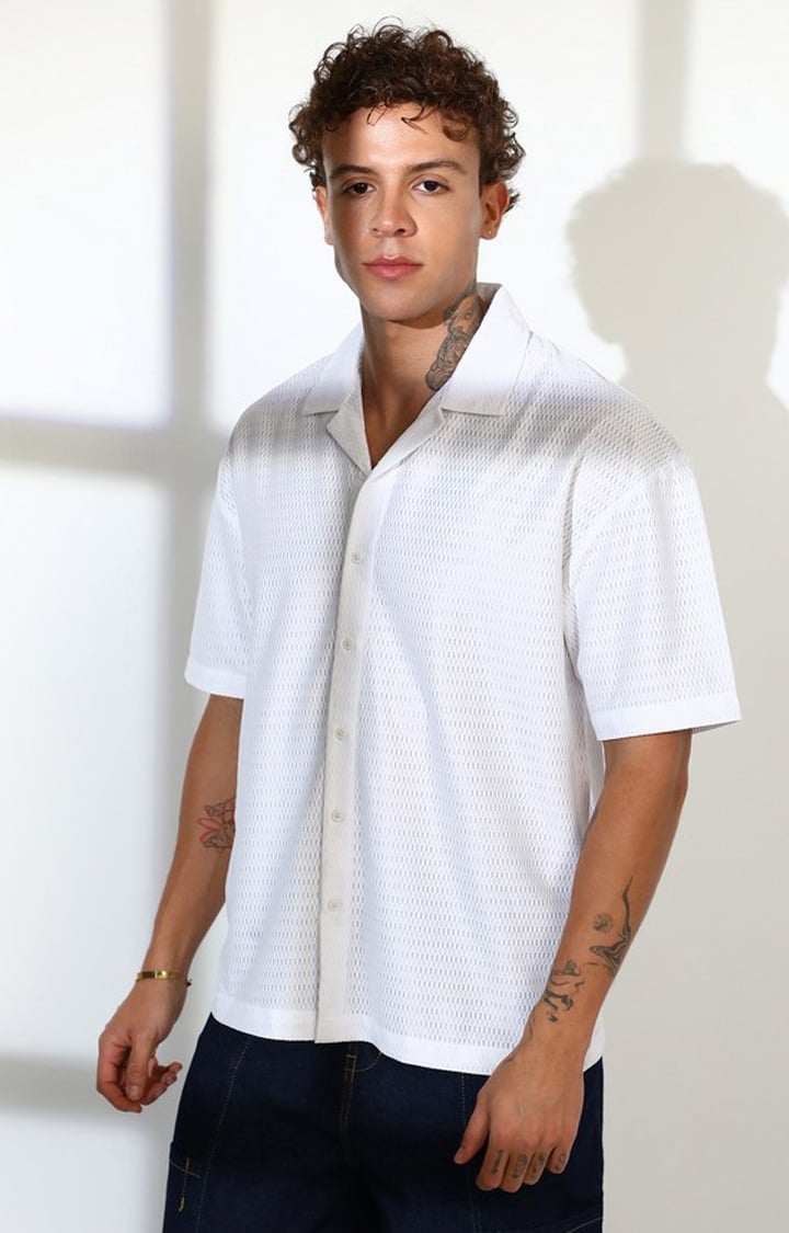 Men's White Solid Oversized Shirts