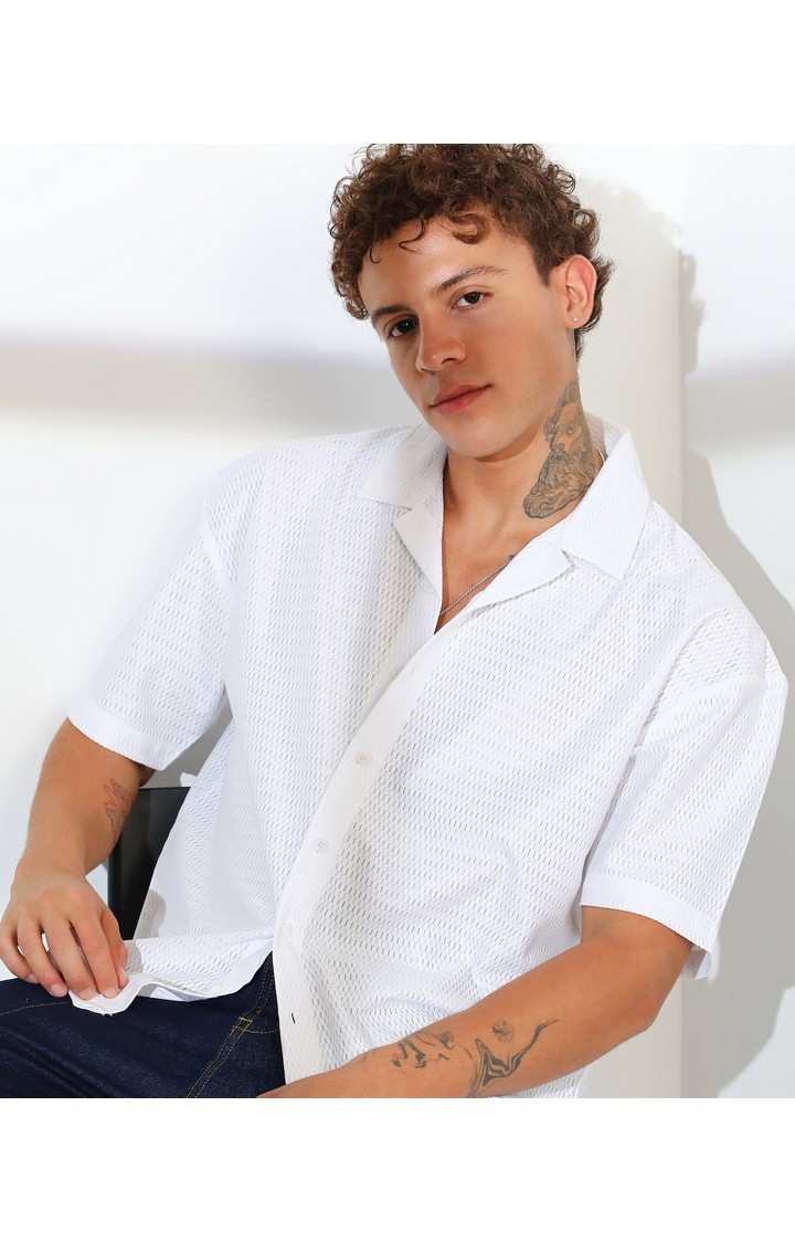 Men's White Solid Oversized Shirts