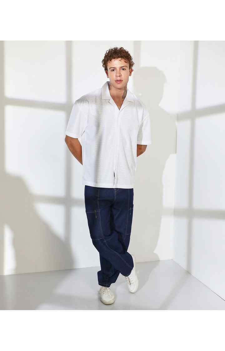 Men's White Solid Oversized Shirts