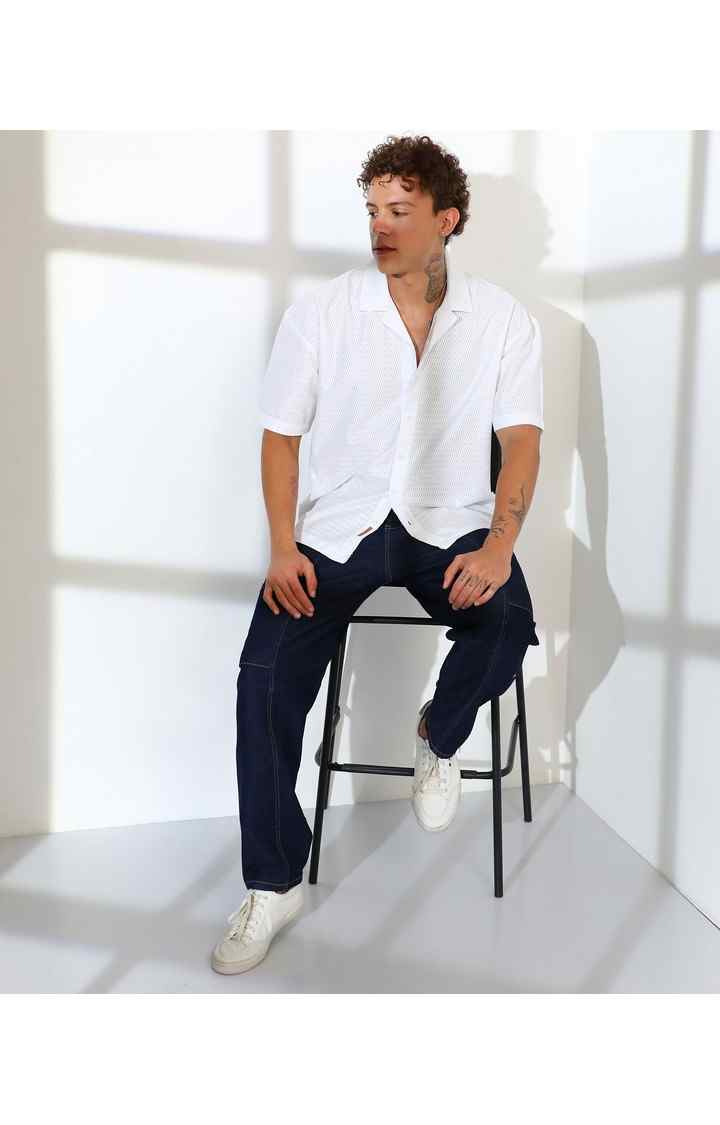 Men's White Solid Oversized Shirts