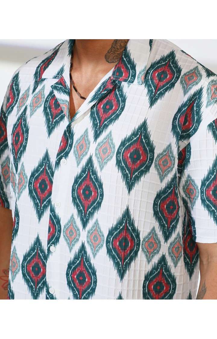 Men's White Printed Oversized Shirts