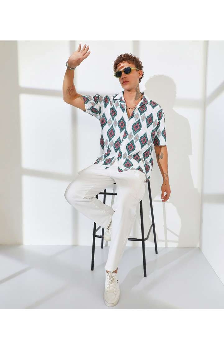 Men's White Printed Oversized Shirts