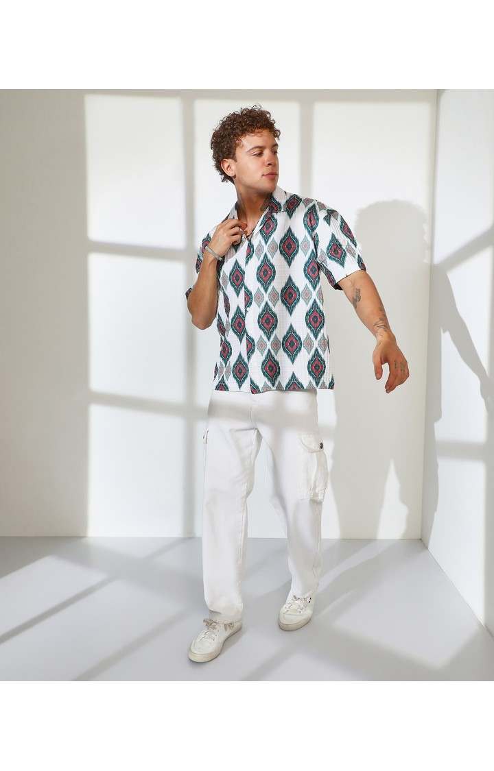 Men's White Printed Oversized Shirts