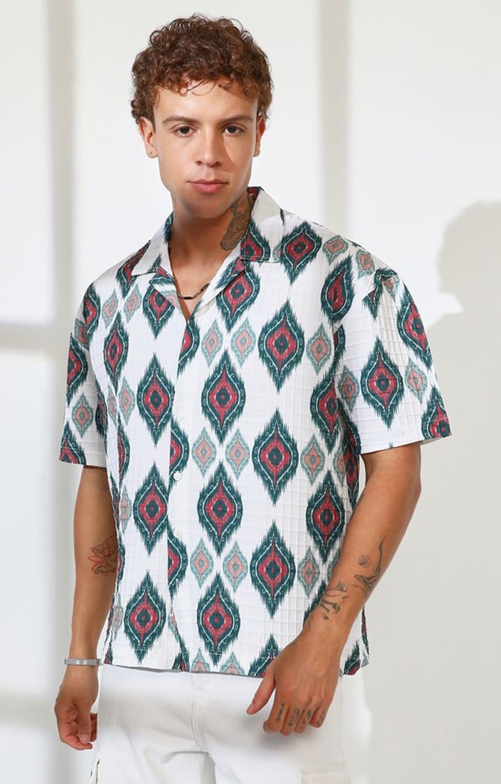 Men's White Printed Oversized Shirts