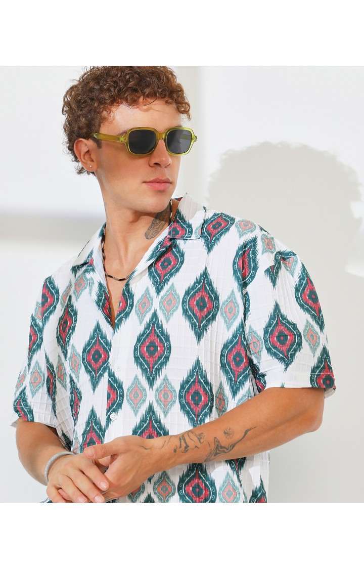 Men's White Printed Oversized Shirts