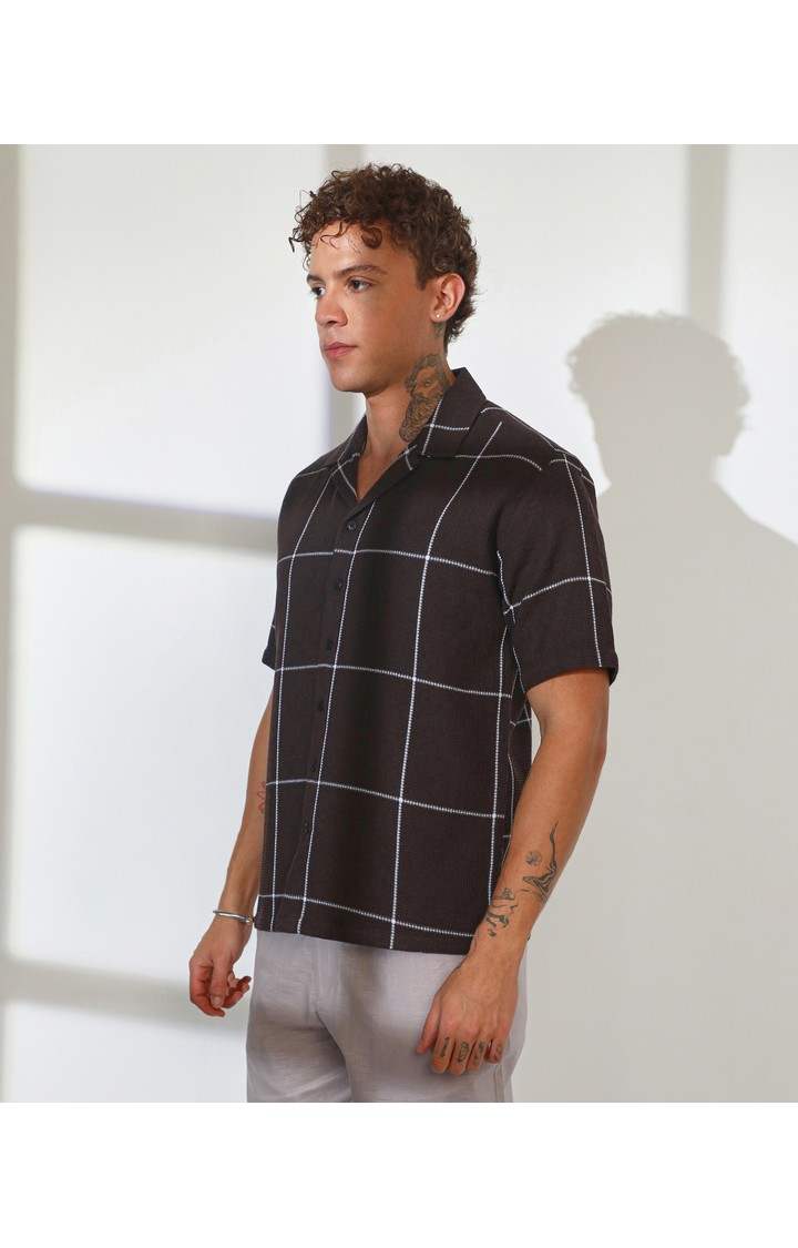 Men's Brown Checked Oversized Shirts