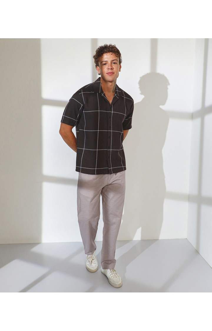 Men's Brown Checked Oversized Shirts