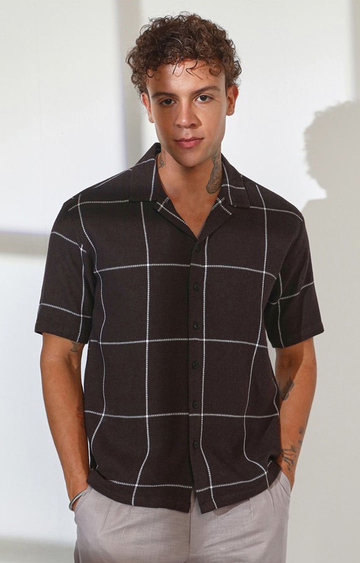 Men's Brown Checked Oversized Shirts