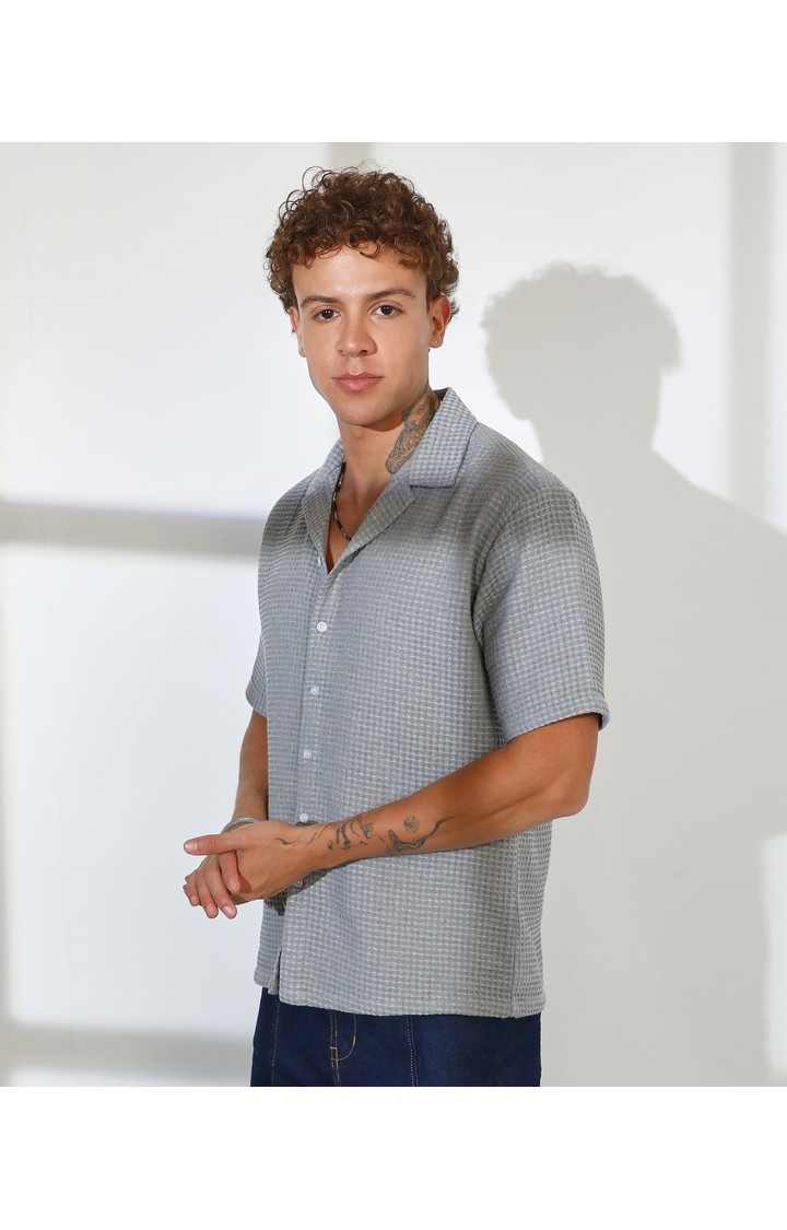 Men's Grey Solid Oversized Shirts