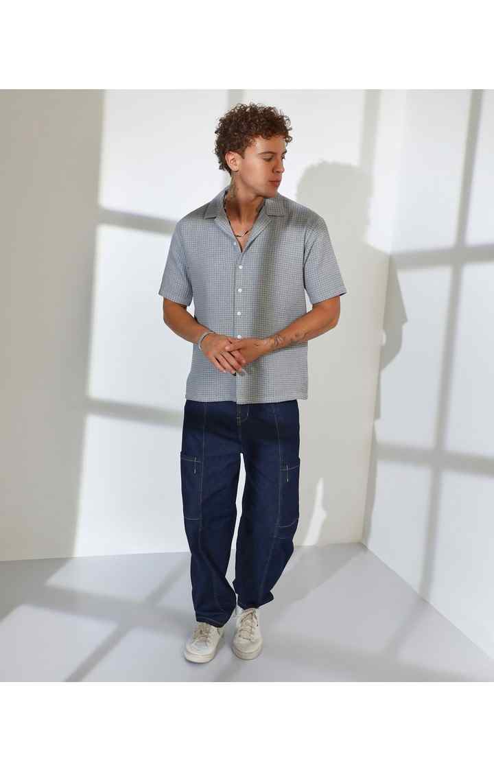 Men's Grey Solid Oversized Shirts