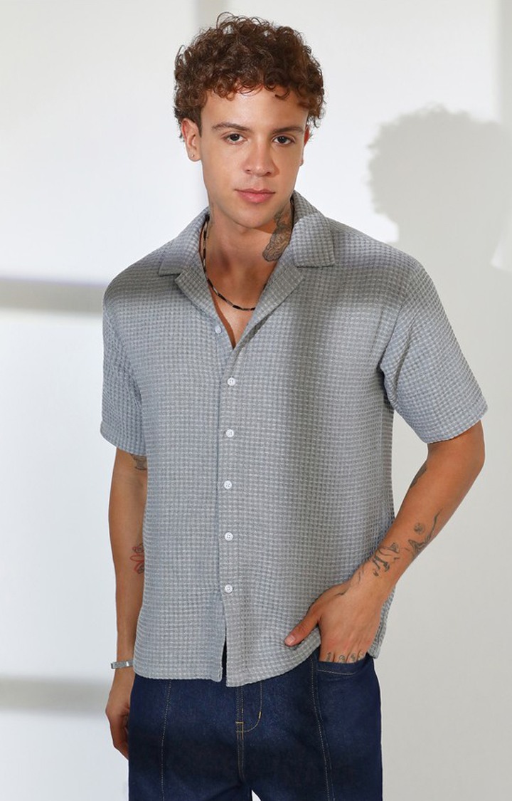 Men's Grey Solid Oversized Shirts