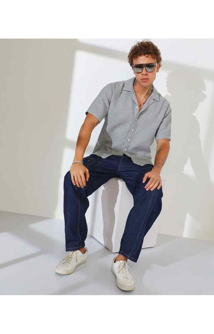 Men's Grey Solid Oversized Shirts