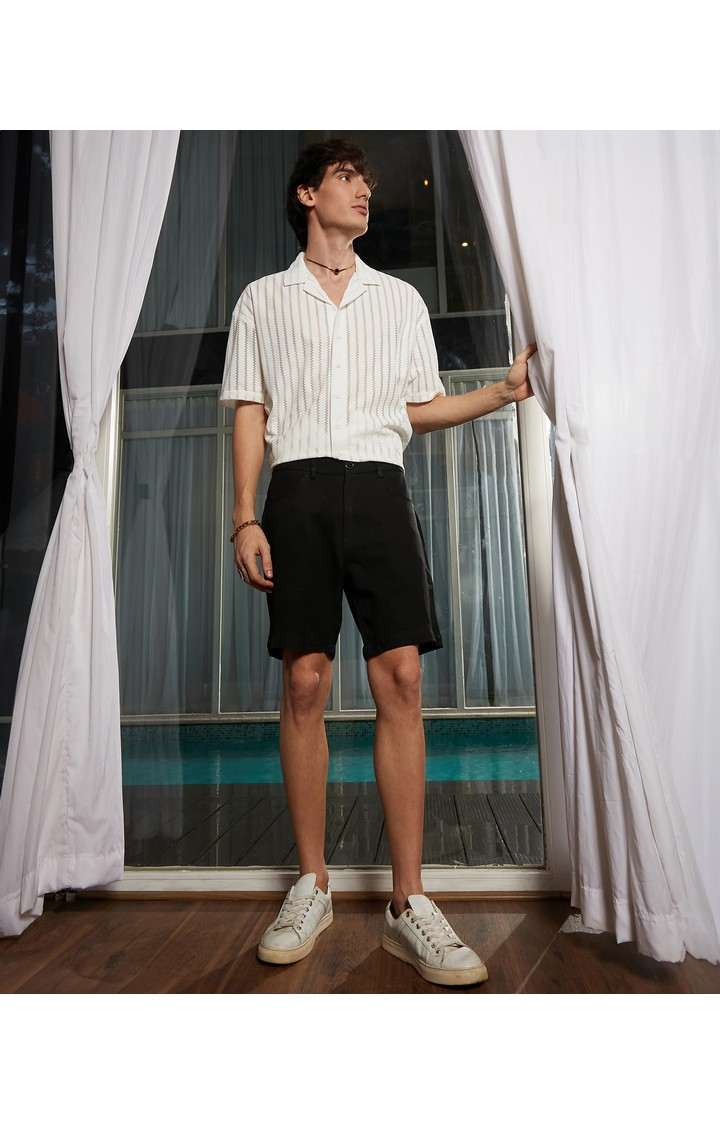 Men's Charcaoal Black Solid Polyester Shorts
