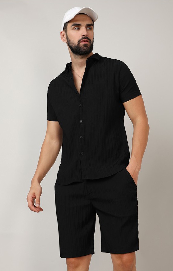 Men's Black Solid Co-ords