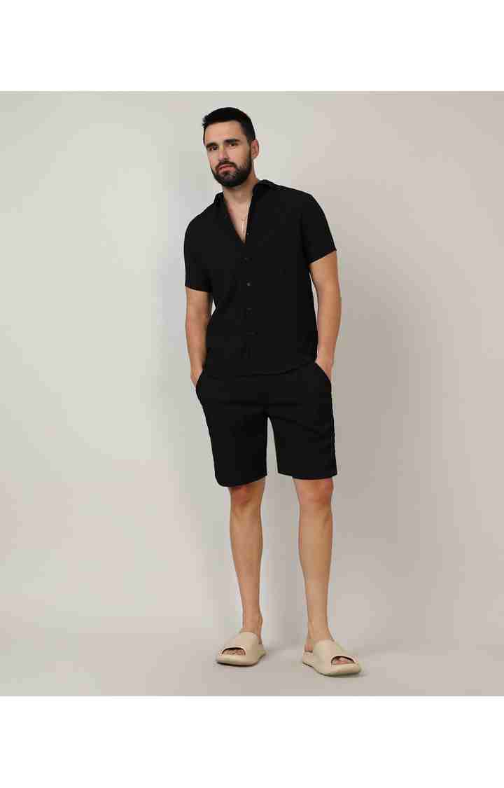 Men's Black Solid Co-ords