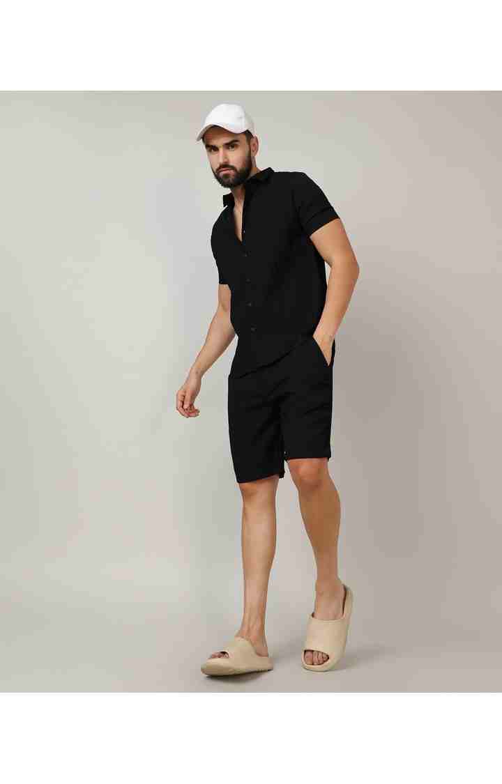Men's Black Solid Co-ords
