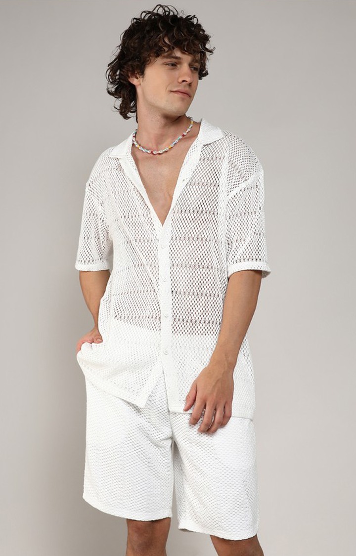 Men's White Solid Co-ords