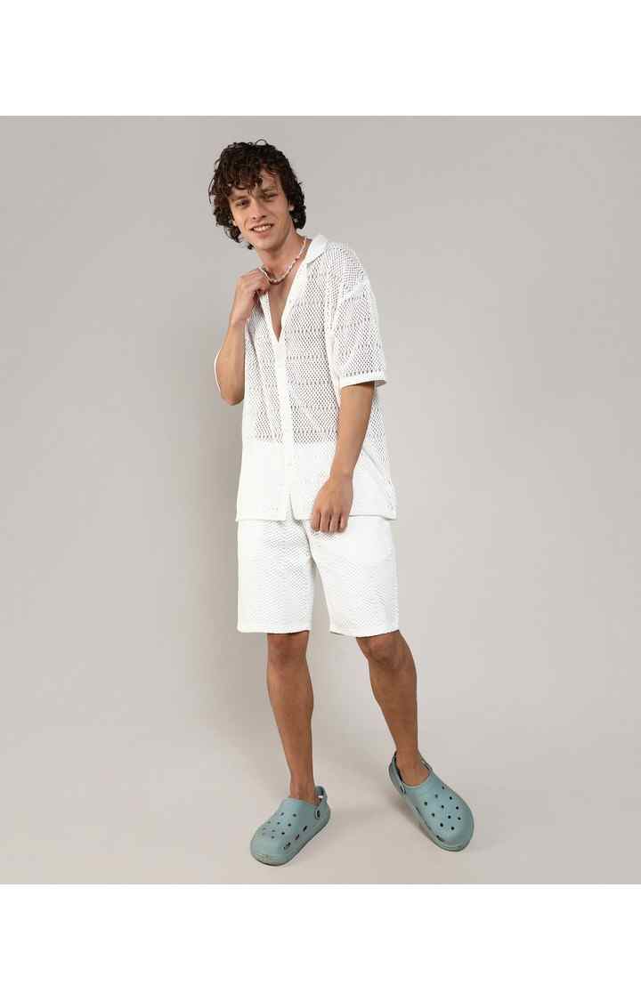 Men's White Solid Co-ords