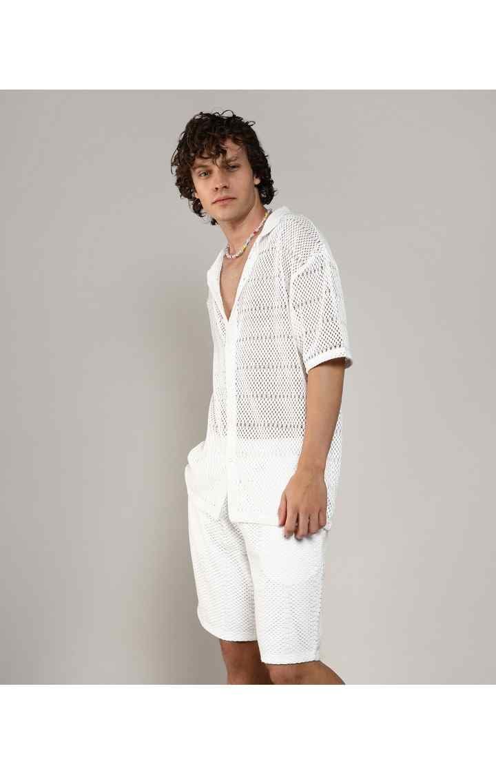 Men's White Solid Co-ords