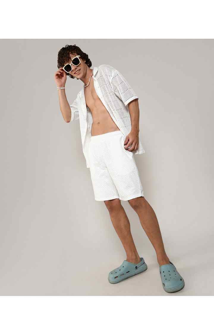 Men's White Solid Co-ords