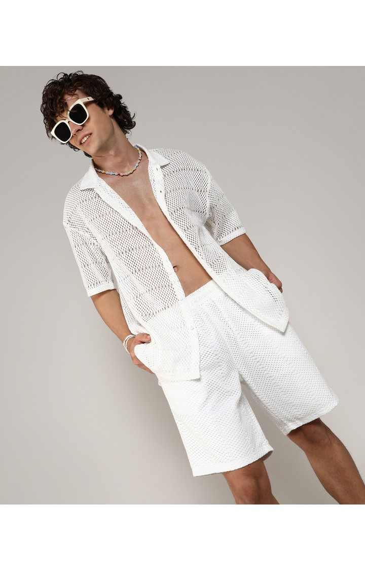 Men's White Solid Co-ords