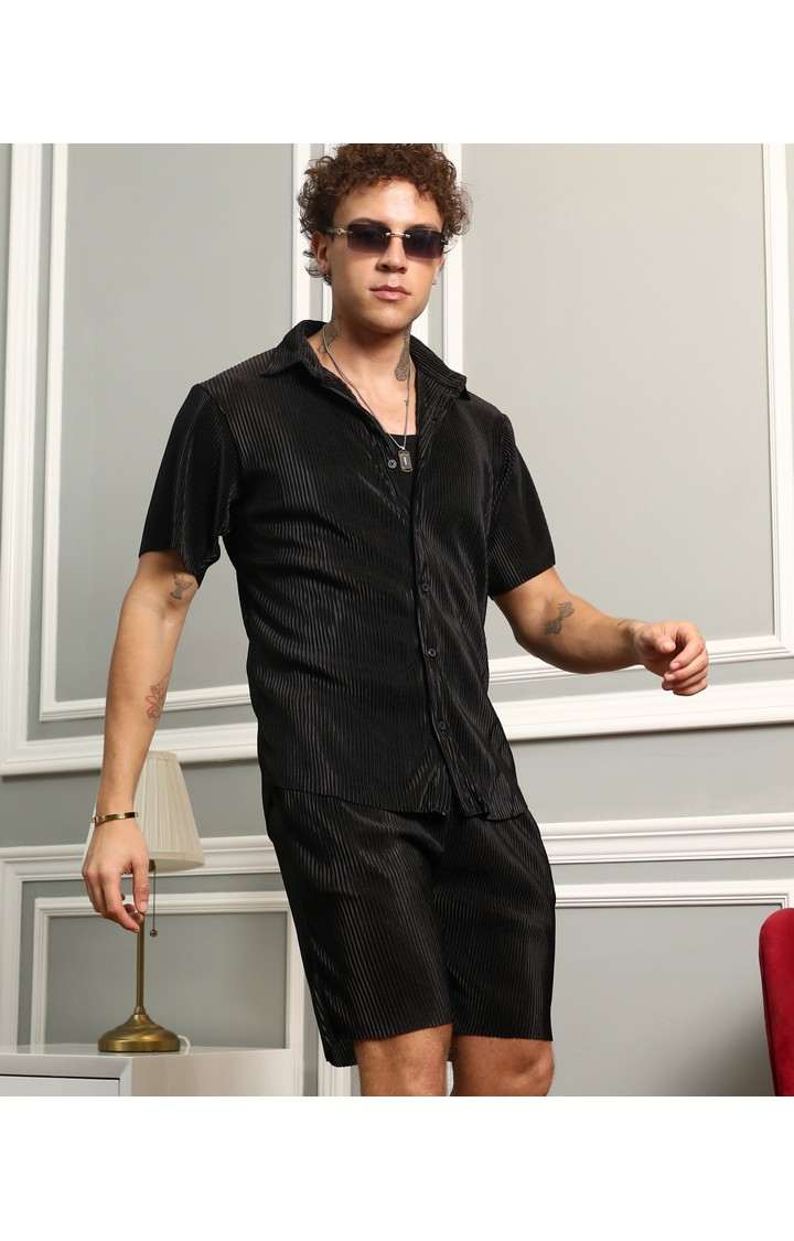 Men's Black Solid Co-ords