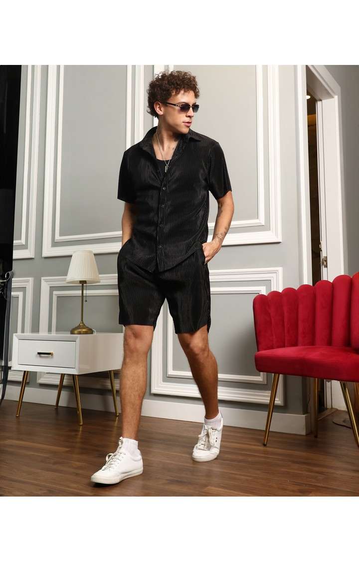 Men's Black Solid Co-ords