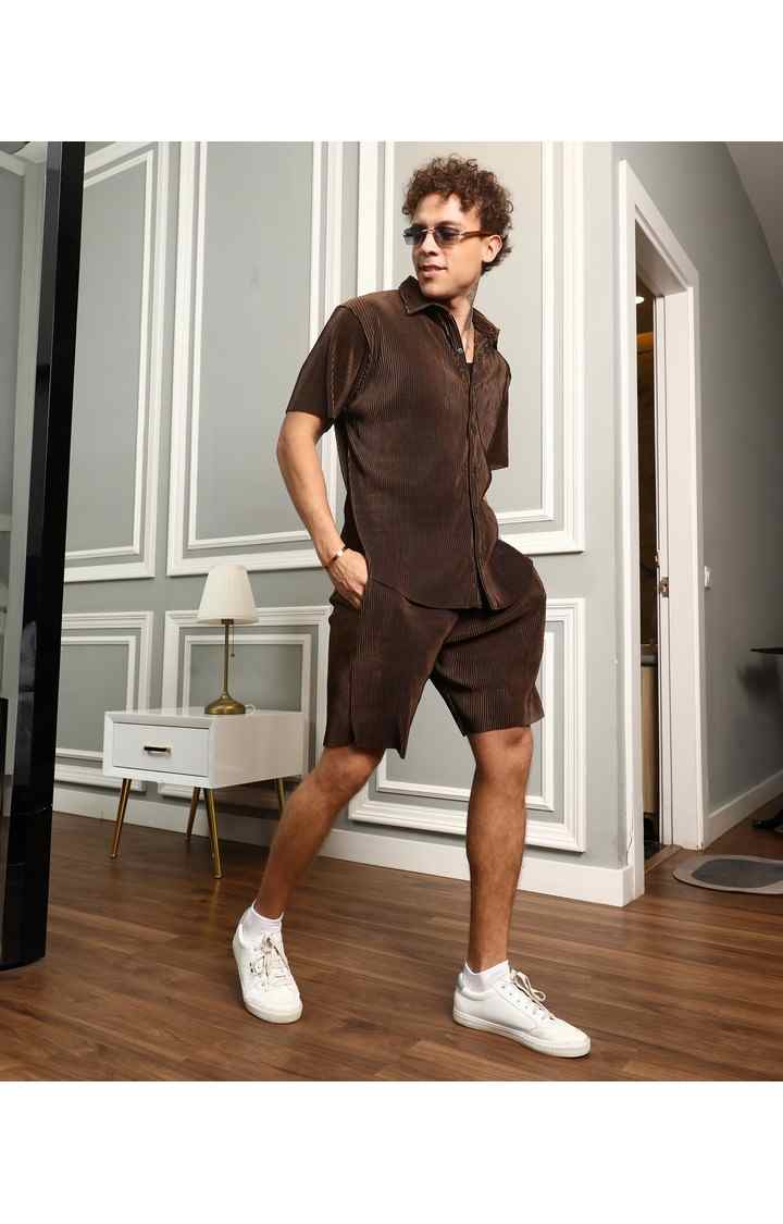 Men's Brown Solid Co-ords