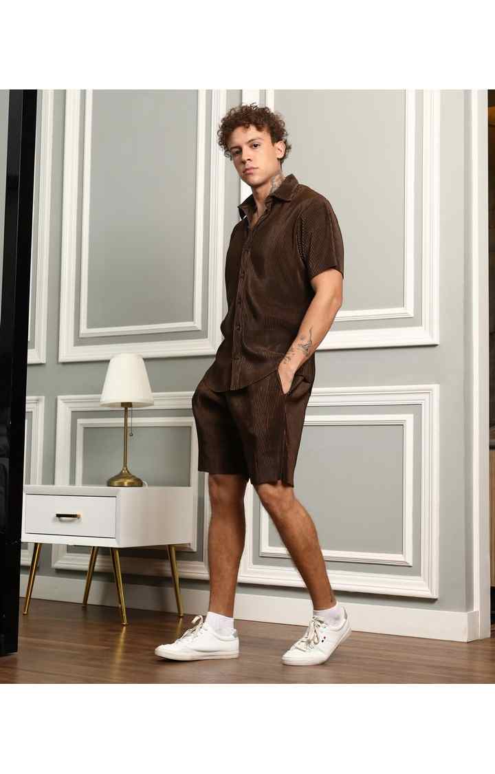 Men's Brown Solid Co-ords