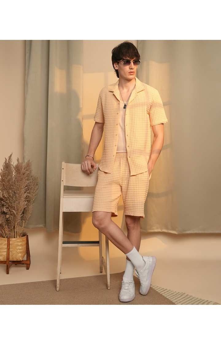 Men's Beige Solid Co-ords