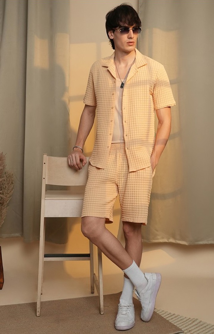 Men's Beige Solid Co-ords