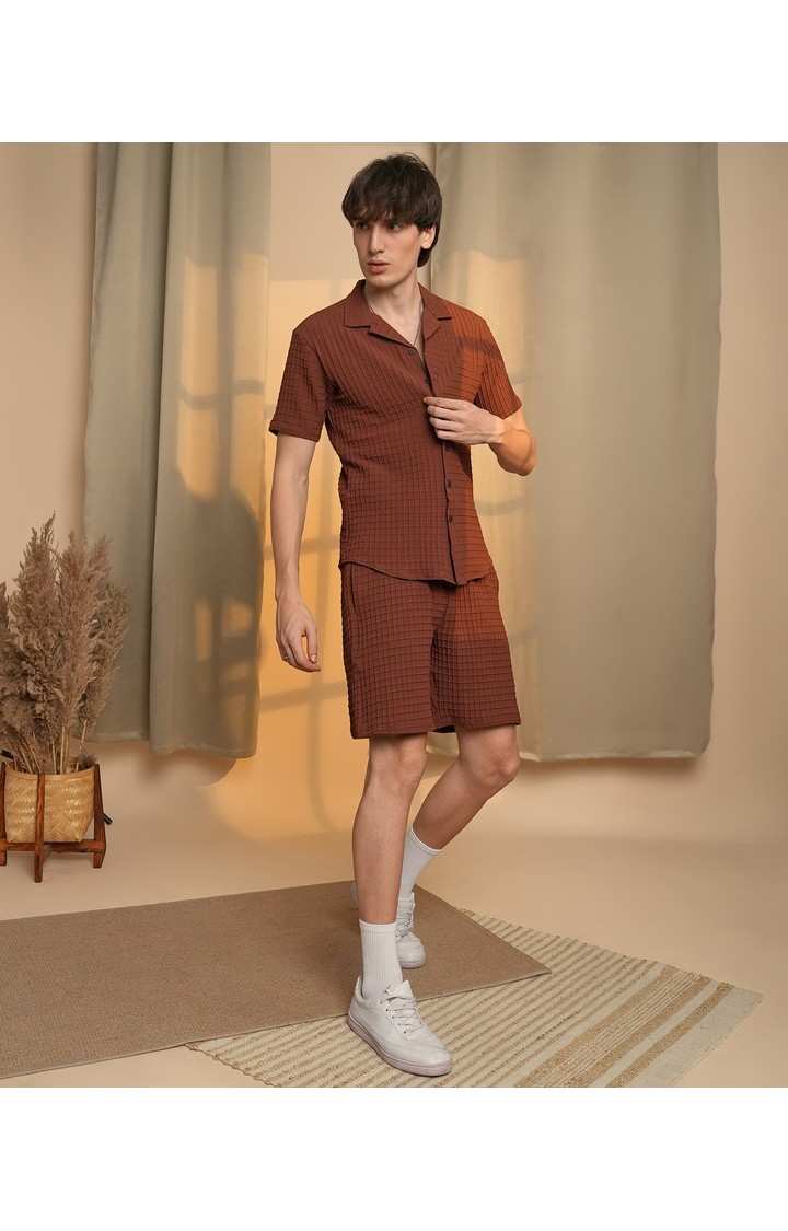 Men's Brown Solid Co-ords