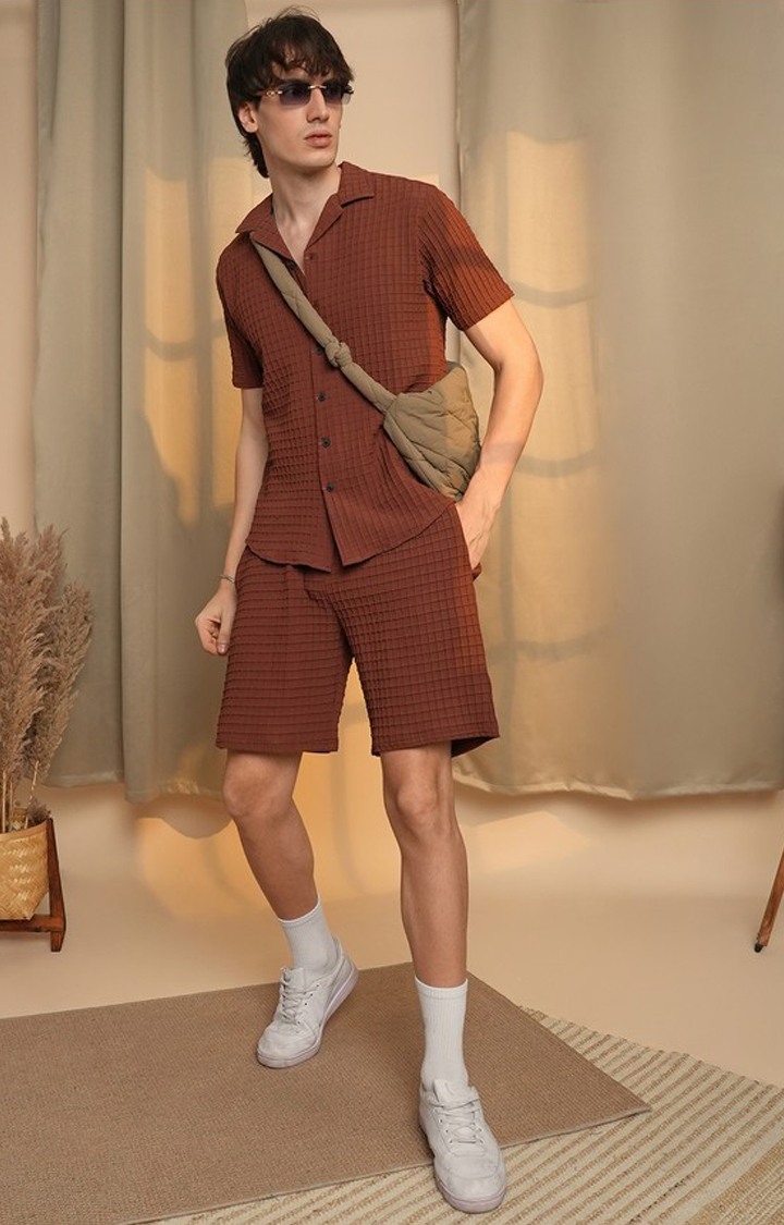Men's Brown Solid Co-ords